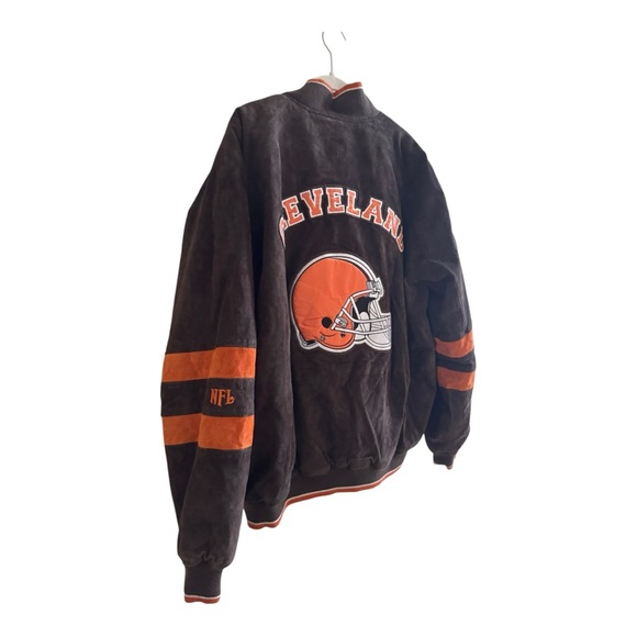 RARE Y2K VTG BY NFL CLEVELAND BROWNS MEN'S 100% LEATHER SUEDE JACKET XXL - Picture 2 of 9